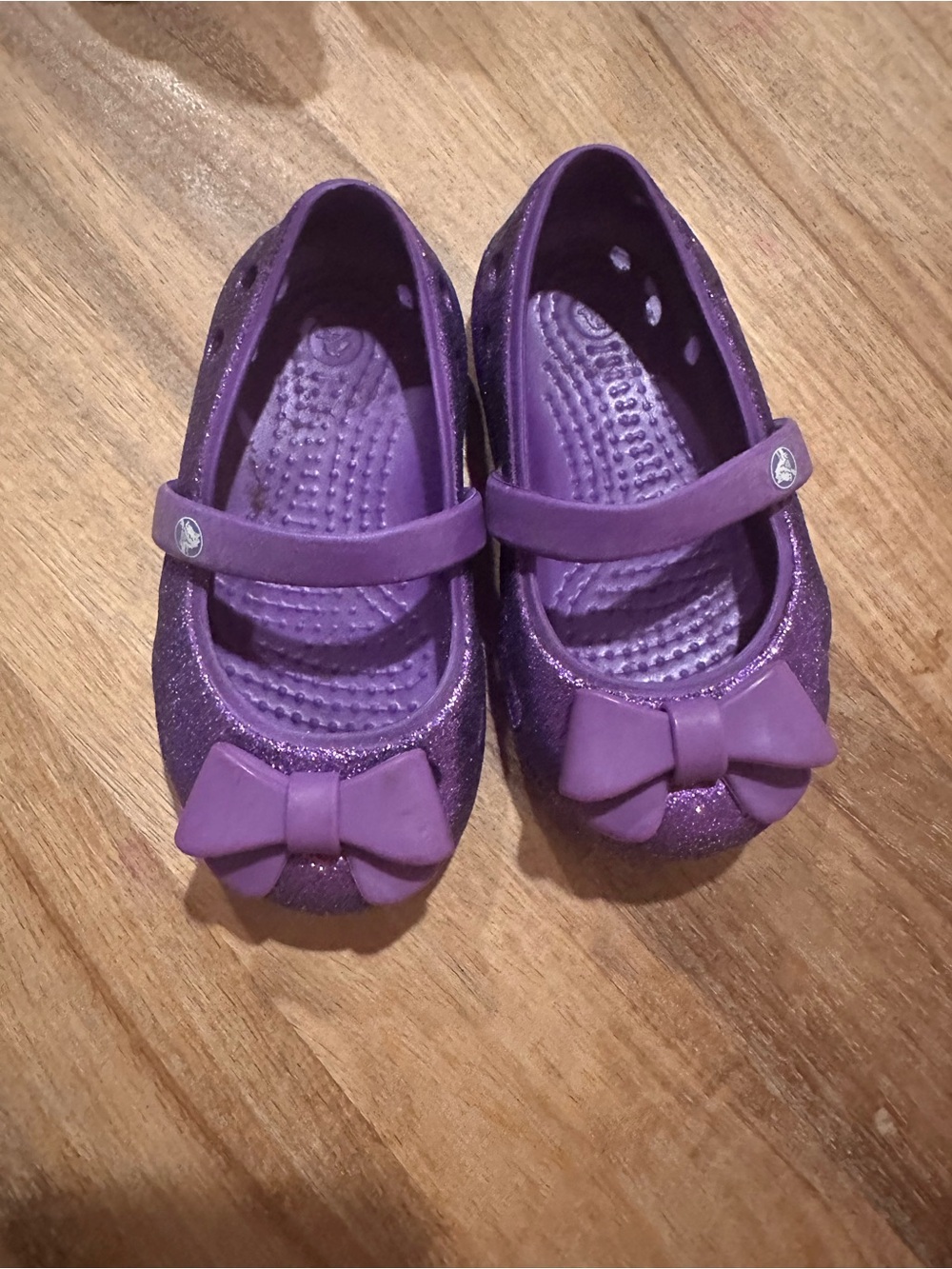 Girls' Purple Glitter Mary Jane Crocs with Bow